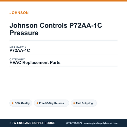 Johnson Controls P72AA-1C Pressure — New England Supply House spec card [NESH-SPEC-CARD-V2]