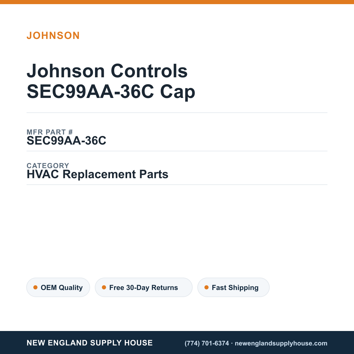Johnson Controls SEC99AA-36C Cap — New England Supply House spec card [NESH-SPEC-CARD-V2]