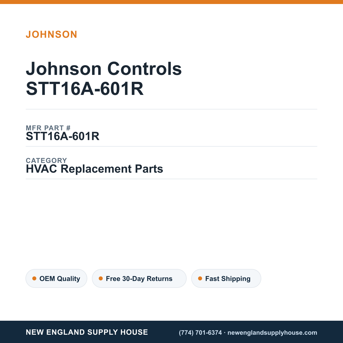 Johnson Controls STT16A-601R — New England Supply House spec card [NESH-SPEC-CARD-V2]