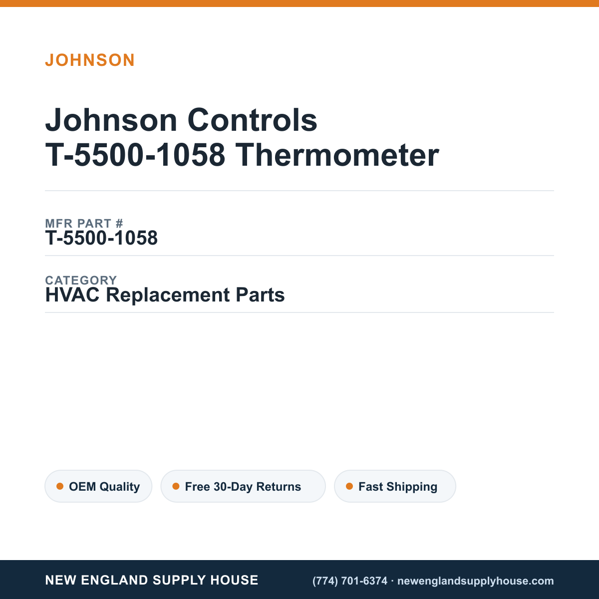 Johnson Controls T-5500-1058 Thermometer — New England Supply House spec card [NESH-SPEC-CARD-V2]