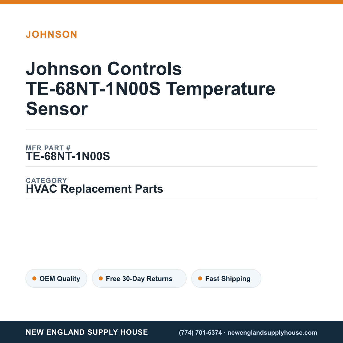Johnson Controls TE-68NT-1N00S Temperature Sensor — New England Supply House spec card [NESH-SPEC-CARD-V2]