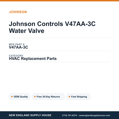 Johnson Controls V47AA-3C Water Valve — New England Supply House spec card [NESH-SPEC-CARD-V2]