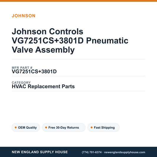 Johnson Controls VG7251CS+3801D Pneumatic Valve Assembly — New England Supply House spec card [NESH-SPEC-CARD-V2]