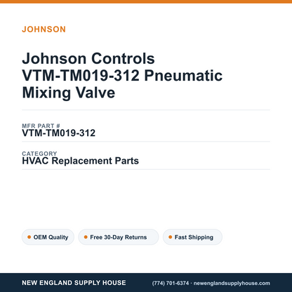 Johnson Controls VTM-TM019-312 Pneumatic Mixing Valve — New England Supply House spec card [NESH-SPEC-CARD-V2]
