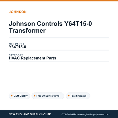 Johnson Controls Y64T15-0 Transformer — New England Supply House spec card [NESH-SPEC-CARD-V2]