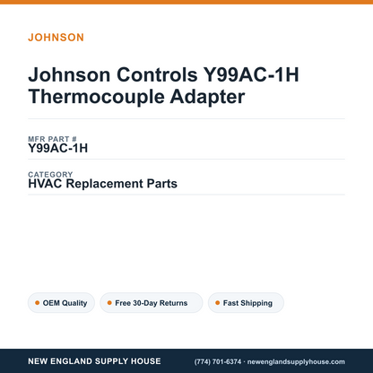 Johnson Controls Y99AC-1H Thermocouple Adapter — New England Supply House spec card [NESH-SPEC-CARD-V2]