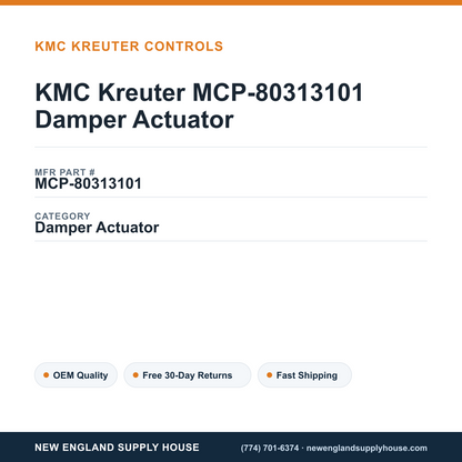 KMC Kreuter MCP-80313101 Damper Actuator — New England Supply House spec card [NESH-SPEC-CARD-V2]