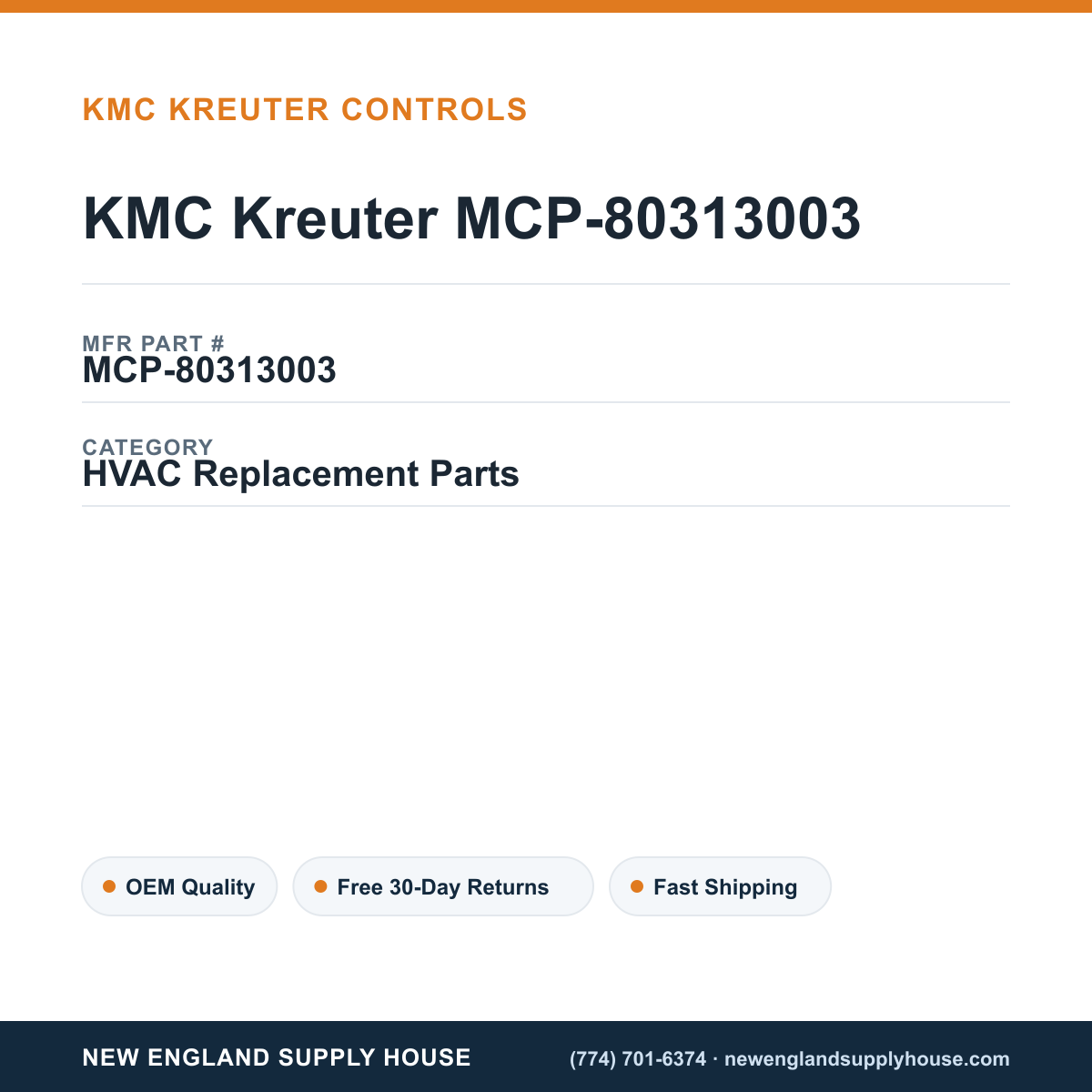 KMC Kreuter MCP-80313003 — New England Supply House spec card [NESH-SPEC-CARD-V2]