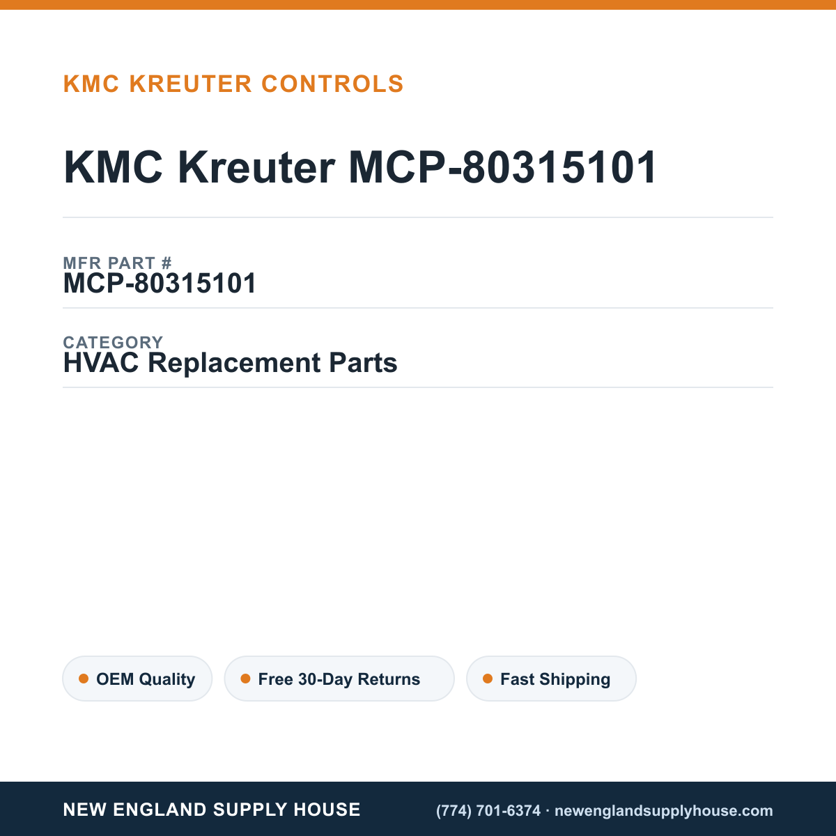 KMC Kreuter MCP-80315101 — New England Supply House spec card [NESH-SPEC-CARD-V2]