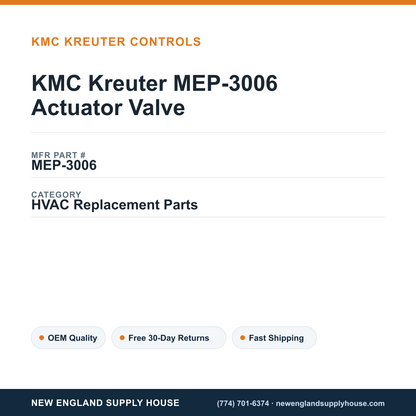 KMC Kreuter MEP-3006 Actuator Valve — New England Supply House spec card [NESH-SPEC-CARD-V2]