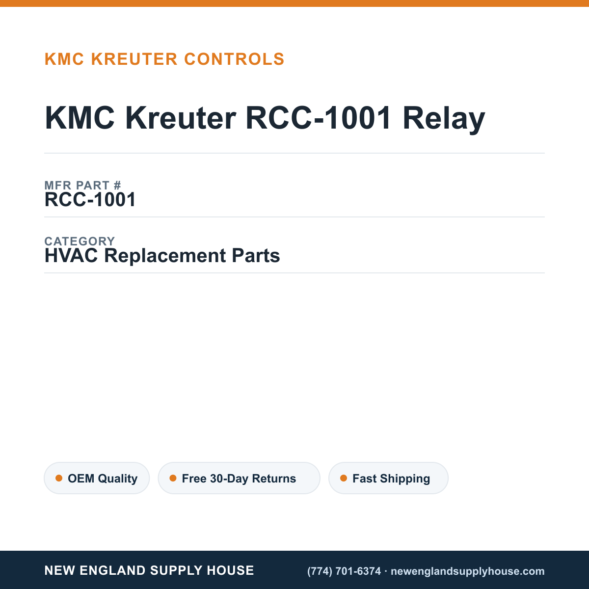 KMC Kreuter RCC-1001 Relay — New England Supply House spec card [NESH-SPEC-CARD-V2]