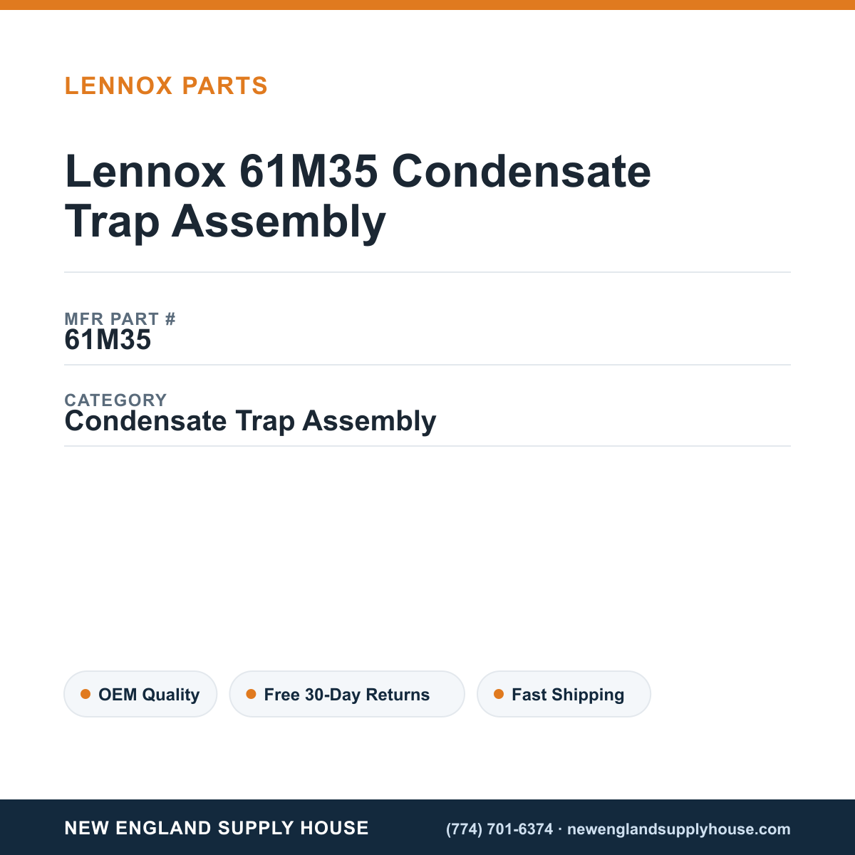 Lennox 61M35 Condensate Trap Assembly — New England Supply House spec card [NESH-SPEC-CARD-V2]