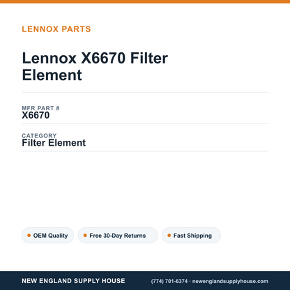 Lennox X6670 Filter Element — New England Supply House spec card [NESH-SPEC-CARD-V2]