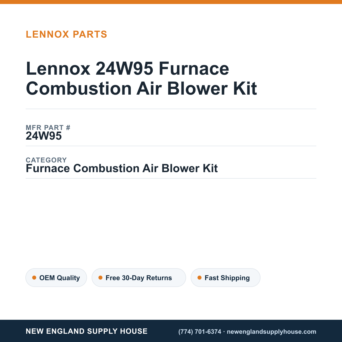Lennox 24W95 Furnace Combustion Air Blower Kit — New England Supply House spec card [NESH-SPEC-CARD-V2]
