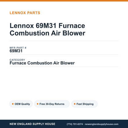 Lennox 69M31 Furnace Combustion Air Blower — New England Supply House spec card [NESH-SPEC-CARD-V2]