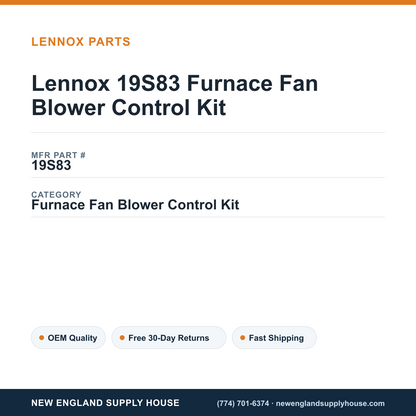 Lennox 19S83 Furnace Fan Blower Control Kit — New England Supply House spec card [NESH-SPEC-CARD-V2]