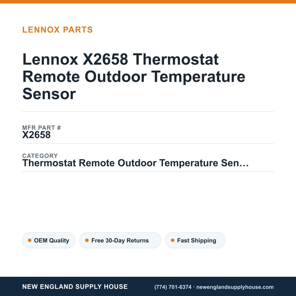Lennox X2658 Thermostat Remote Outdoor Temperature Sensor — New England Supply House spec card [NESH-SPEC-CARD-V2]