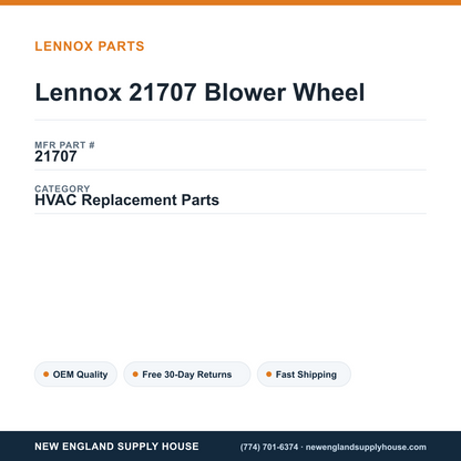 Lennox 21707 Blower Wheel — New England Supply House spec card [NESH-SPEC-CARD-V2]