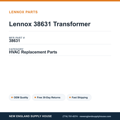 Lennox 38631 Transformer — New England Supply House spec card [NESH-SPEC-CARD-V2]