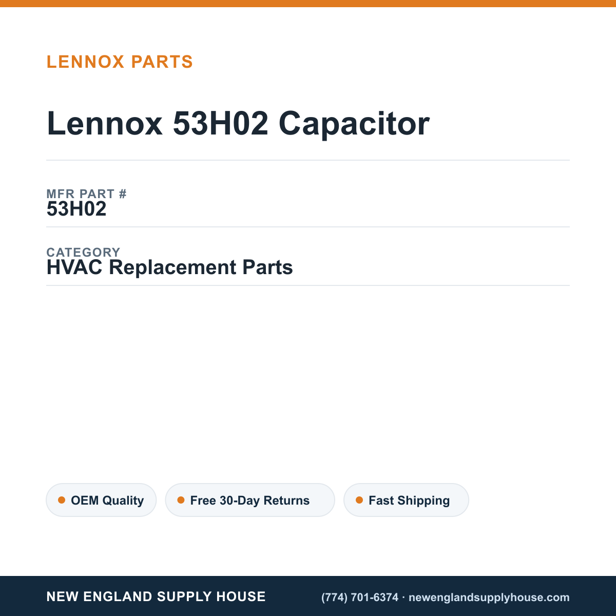 Lennox 53H02 Capacitor — New England Supply House spec card [NESH-SPEC-CARD-V2]