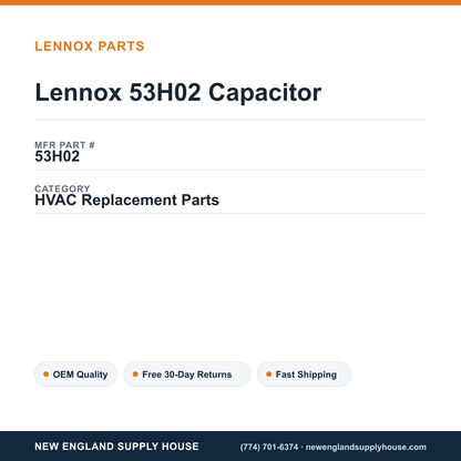 Lennox 53H02 Capacitor — New England Supply House spec card [NESH-SPEC-CARD-V2]