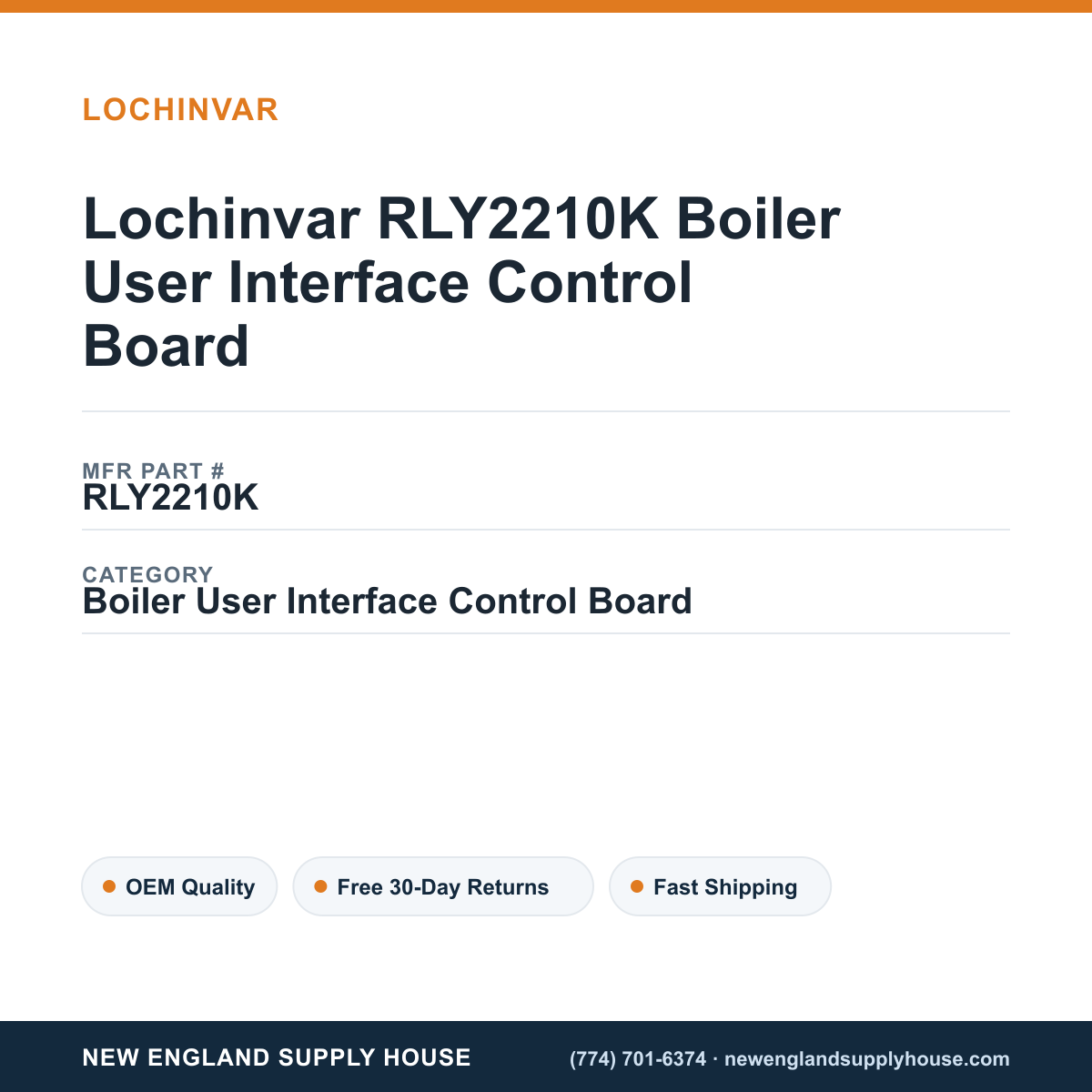 Lochinvar RLY2210K Boiler User Interface Control Board — New England Supply House spec card [NESH-SPEC-CARD-V2]