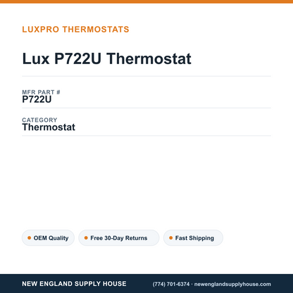 Lux P722U Thermostat — New England Supply House spec card [NESH-SPEC-CARD-V2]