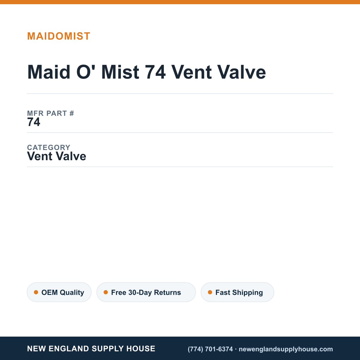 Maid O' Mist 74 Vent Valve — New England Supply House spec card [NESH-SPEC-CARD-V2]