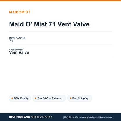 Maid O' Mist 71 Vent Valve — New England Supply House spec card [NESH-SPEC-CARD-V2]