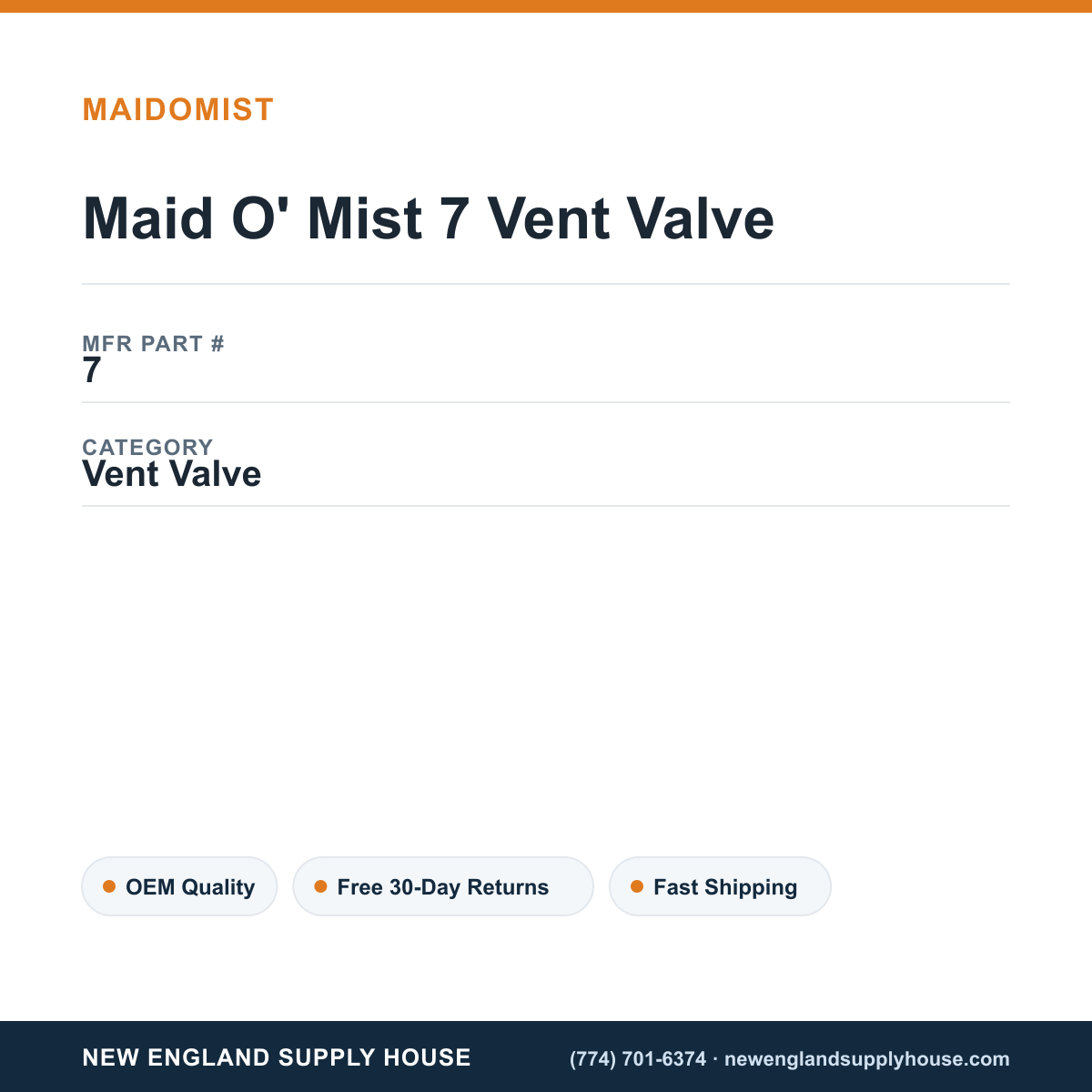 Maid O' Mist 7 Vent Valve — New England Supply House spec card [NESH-SPEC-CARD-V2]