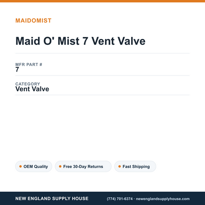 Maid O' Mist 7 Vent Valve — New England Supply House spec card [NESH-SPEC-CARD-V2]