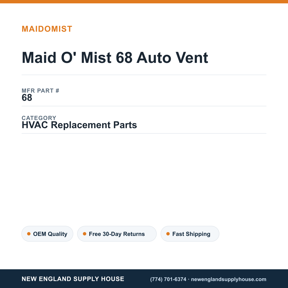 Maid O' Mist 68 Auto Vent — New England Supply House spec card [NESH-SPEC-CARD-V2]