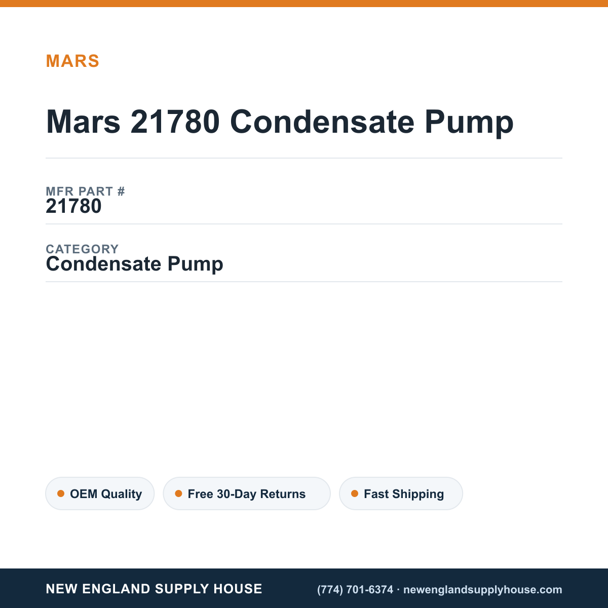 Mars 21780 Condensate Pump — New England Supply House spec card [NESH-SPEC-CARD-V2]
