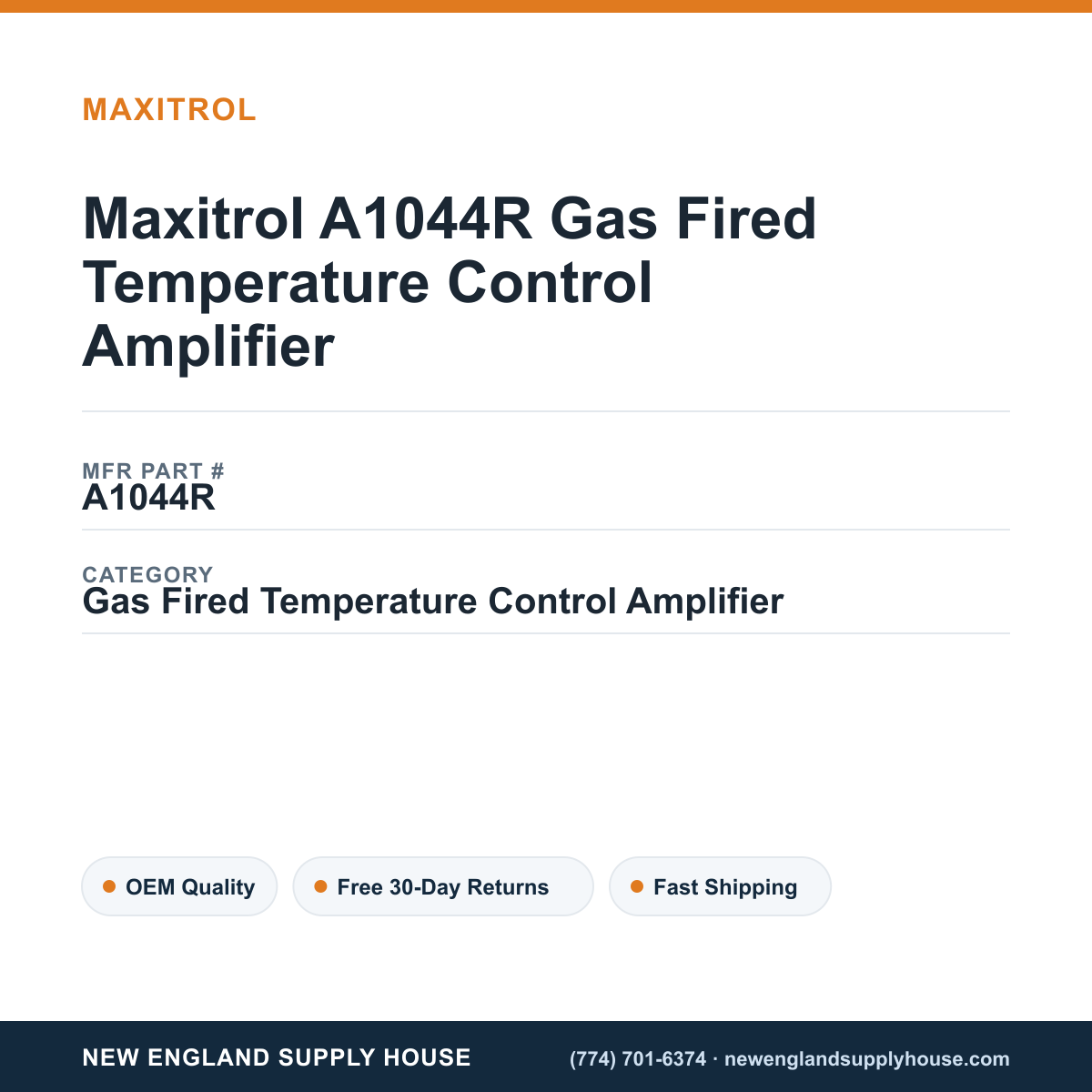 Maxitrol A1044R Gas Fired Temperature Control Amplifier — New England Supply House spec card [NESH-SPEC-CARD-V2]