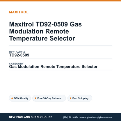 Maxitrol TD92-0509 Gas Modulation Remote Temperature Selector — New England Supply House spec card [NESH-SPEC-CARD-V2]
