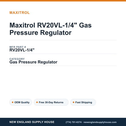 Maxitrol RV20VL-1/4" Gas Pressure Regulator — New England Supply House spec card [NESH-SPEC-CARD-V2]