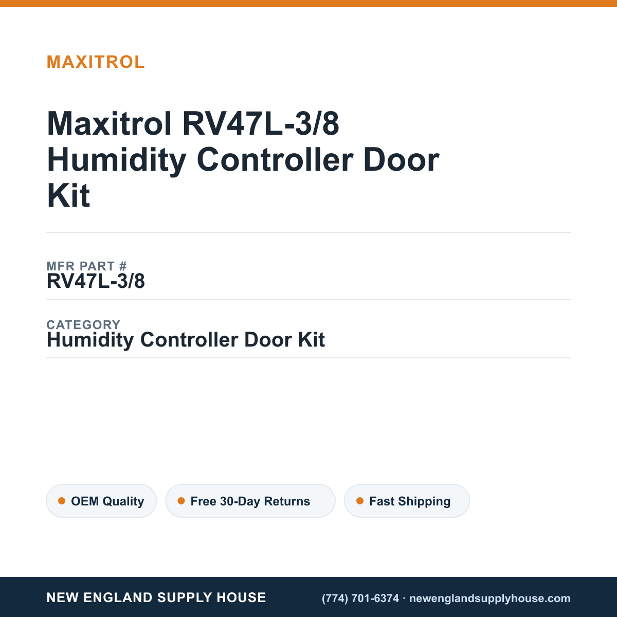 Maxitrol RV47L-3/8 Humidity Controller Door Kit — New England Supply House spec card [NESH-SPEC-CARD-V2]