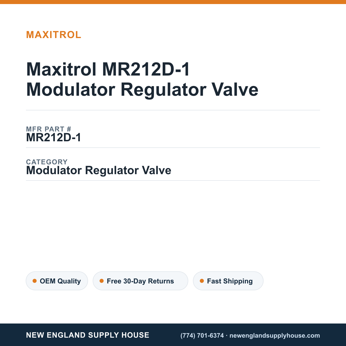 Maxitrol MR212D-1 Modulator Regulator Valve — New England Supply House spec card [NESH-SPEC-CARD-V2]