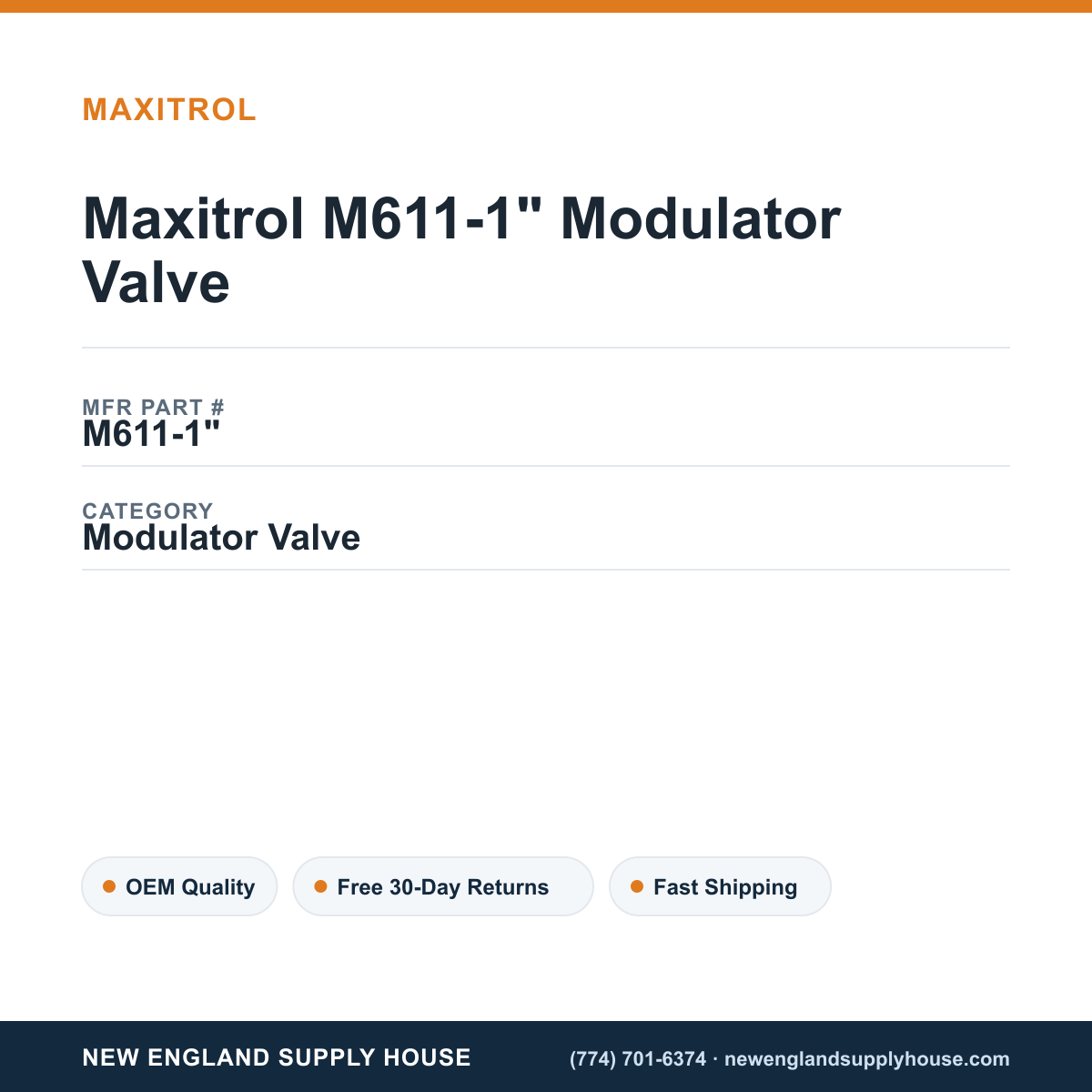 Maxitrol M611-1" Modulator Valve — New England Supply House spec card [NESH-SPEC-CARD-V2]