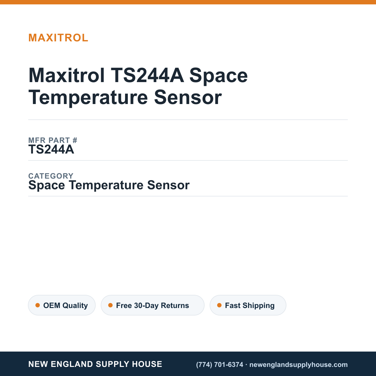 Maxitrol TS244A Space Temperature Sensor — New England Supply House spec card [NESH-SPEC-CARD-V2]
