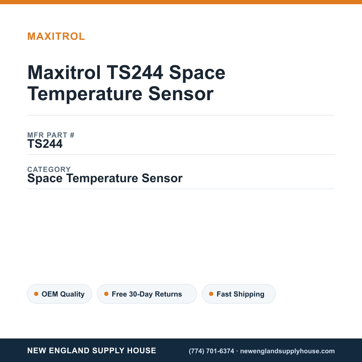 Maxitrol TS244 Space Temperature Sensor — New England Supply House spec card [NESH-SPEC-CARD-V2]