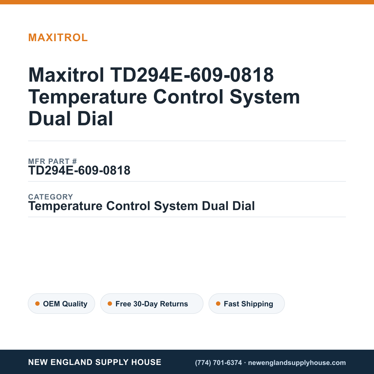 Maxitrol TD294E-609-0818 Temperature Control System Dual Dial — New England Supply House spec card [NESH-SPEC-CARD-V2]