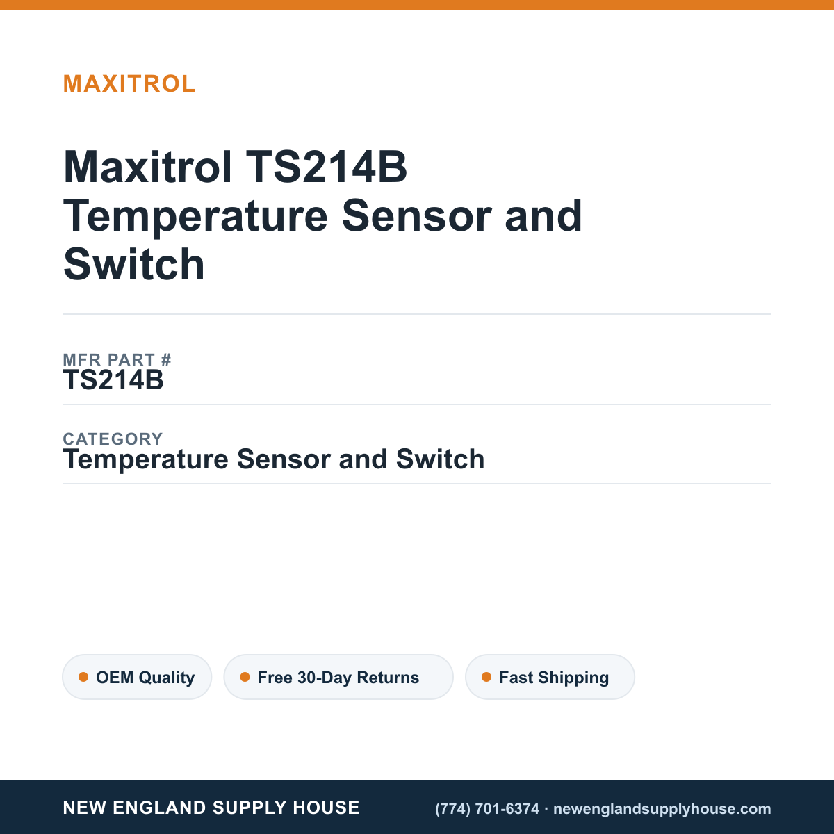 Maxitrol TS214B Temperature Sensor and Switch — New England Supply House spec card [NESH-SPEC-CARD-V2]