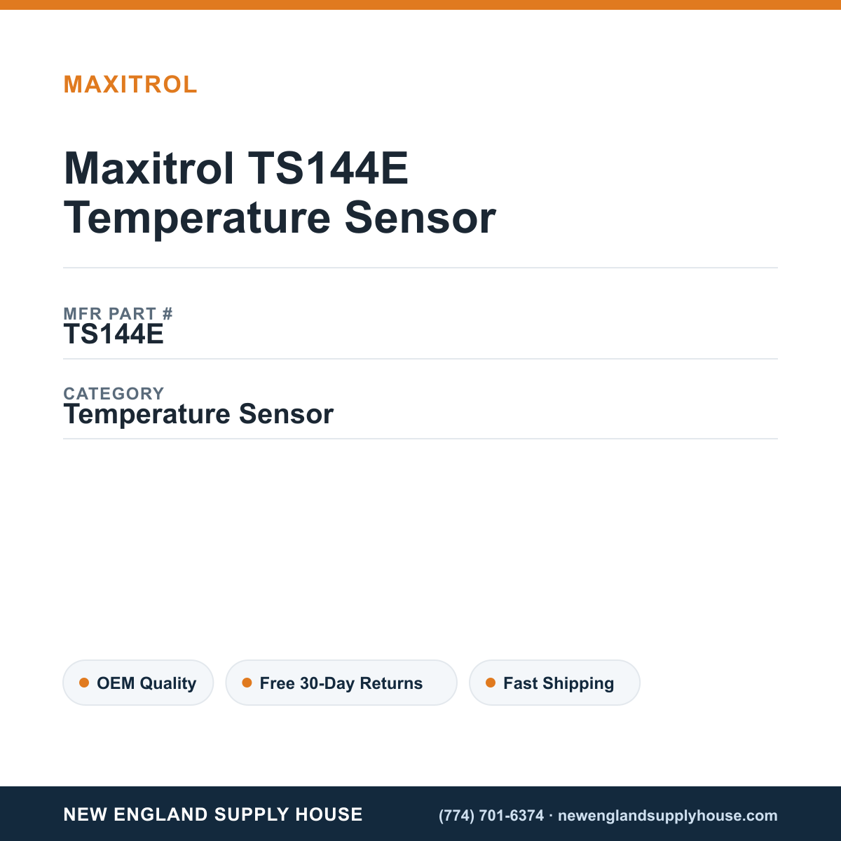 Maxitrol TS144E Temperature Sensor — New England Supply House spec card [NESH-SPEC-CARD-V2]