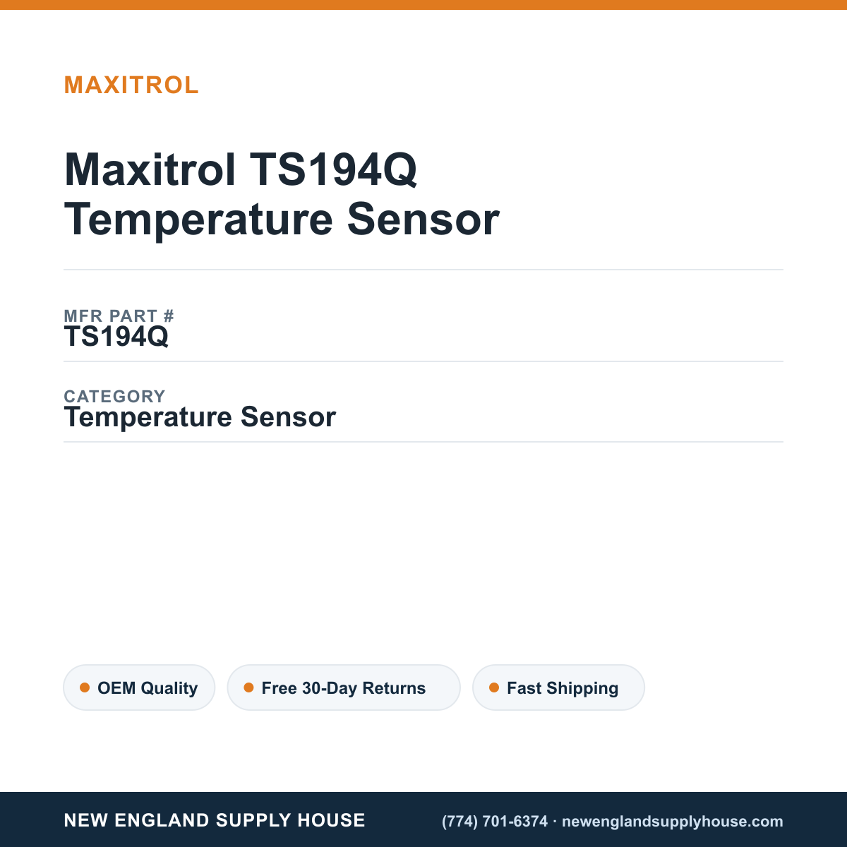 Maxitrol TS194Q Temperature Sensor — New England Supply House spec card [NESH-SPEC-CARD-V2]
