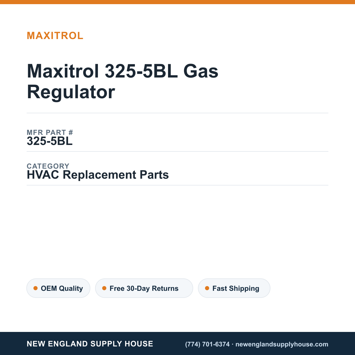 Maxitrol 325-5BL Gas Regulator — New England Supply House spec card [NESH-SPEC-CARD-V2]