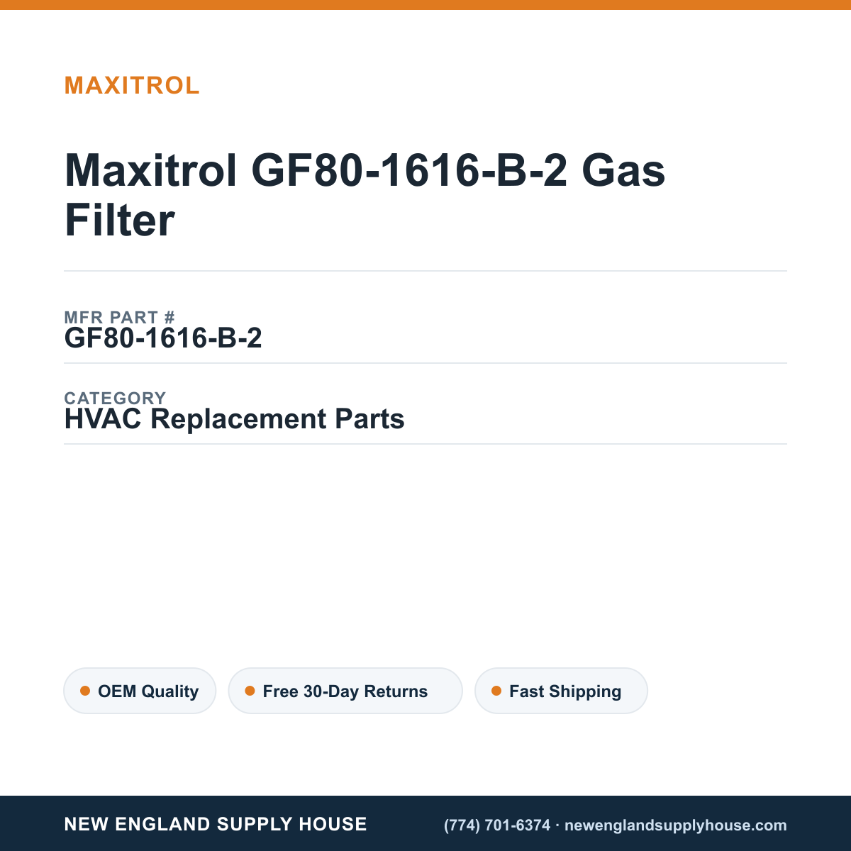 Maxitrol GF80-1616-B-2 Gas Filter — New England Supply House spec card [NESH-SPEC-CARD-V2]