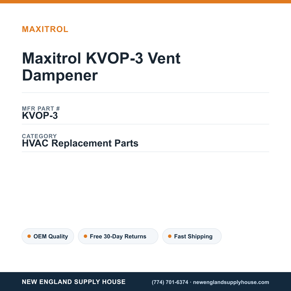 Maxitrol KVOP-3 Vent Dampener — New England Supply House spec card [NESH-SPEC-CARD-V2]