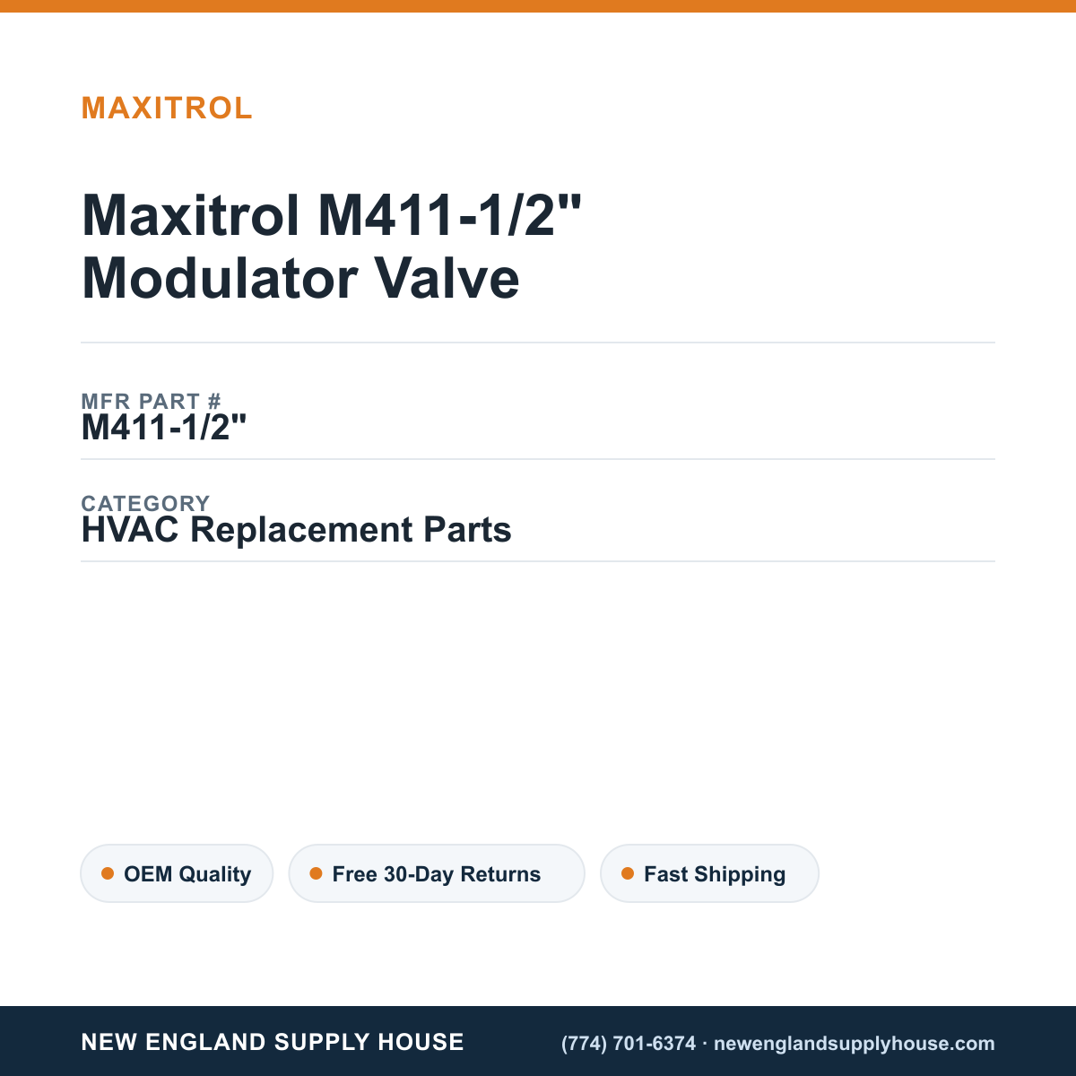 Maxitrol M411-1/2" Modulator Valve — New England Supply House spec card [NESH-SPEC-CARD-V2]