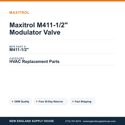 Maxitrol M411-1/2" Modulator Valve — New England Supply House spec card [NESH-SPEC-CARD-V2]